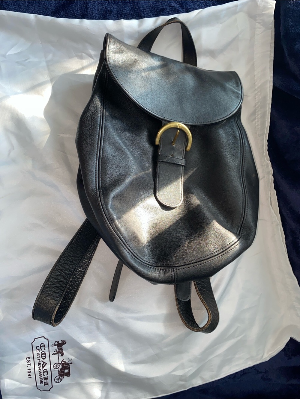 Vintage Coach Black Leather SoHo Backpack with Gold Buckle